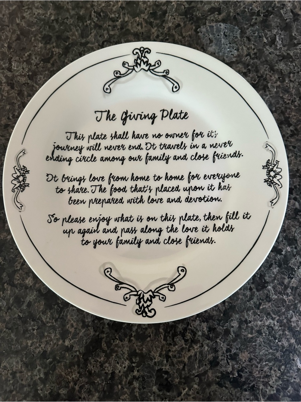 Giving Plate - Katie and Mandy White Serving Plate with Black Script and Accents